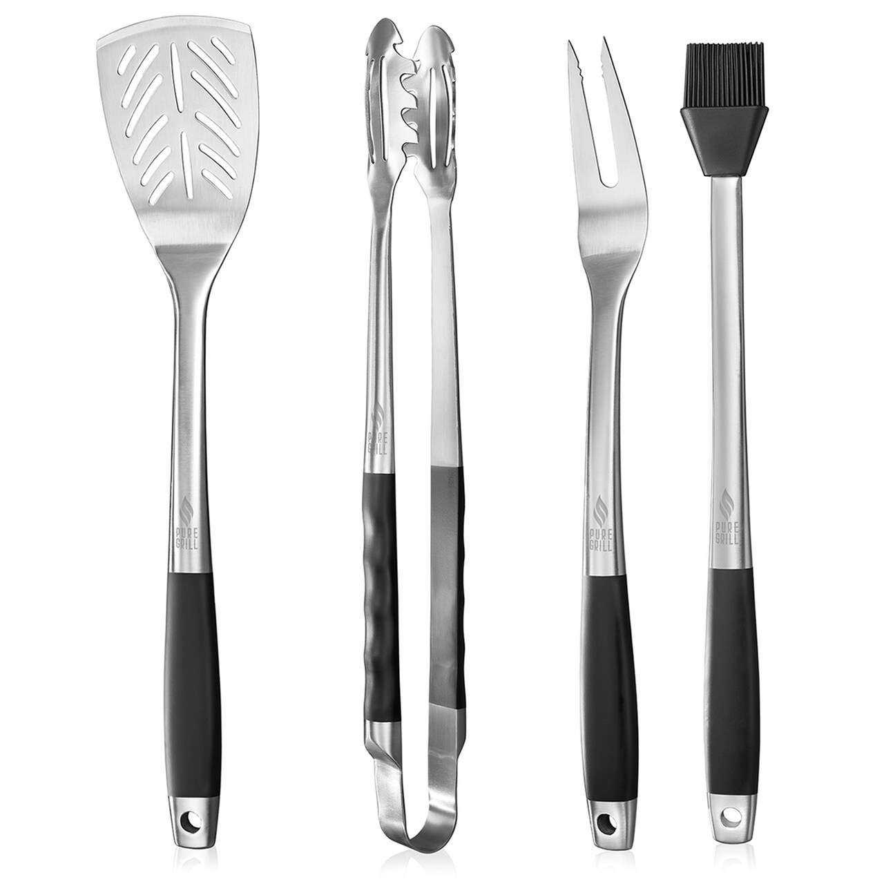 Pure Grill 4-Piece Stainless Steel BBQ Tool Utensil Set - Professional Grade Barbecue Accessories
